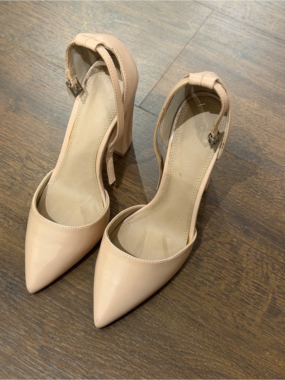 ASOS Blush Patent Pointed-Toe Ankle Strap Heels